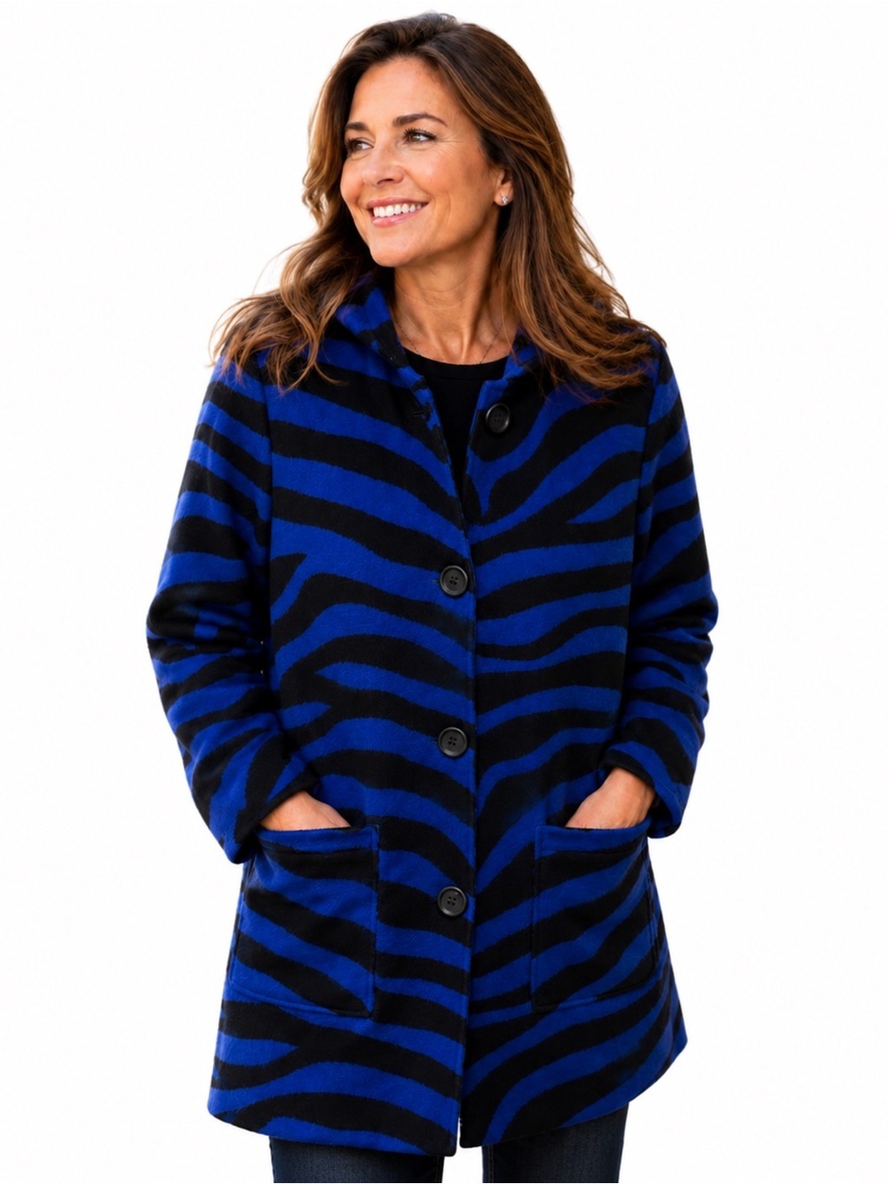 Linea by Louis Dell'Olio Blue and Black Zebra-Print Pea Coat